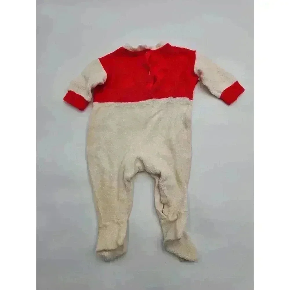 Vintage Boys Creevy Creations 12 White and Red One Piece Sleeper Football Outfit